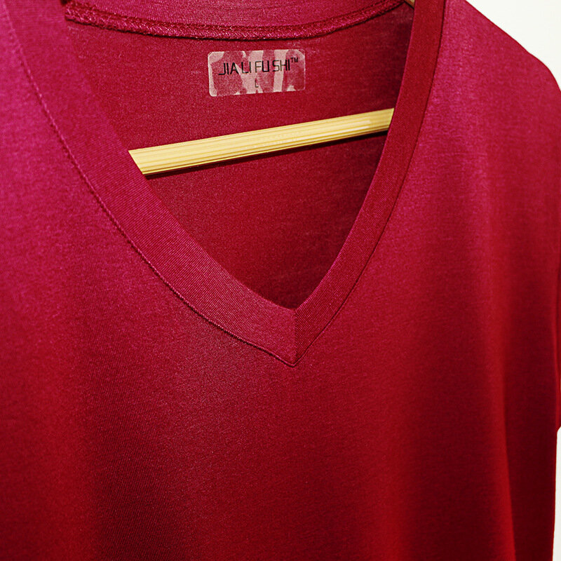 Новая летняя мужская футболка из модала, Тонкая Повседневная Однотонная рубашка с v-образным вырезом и короткими рукавами на весну и осень, свободные топы для сна