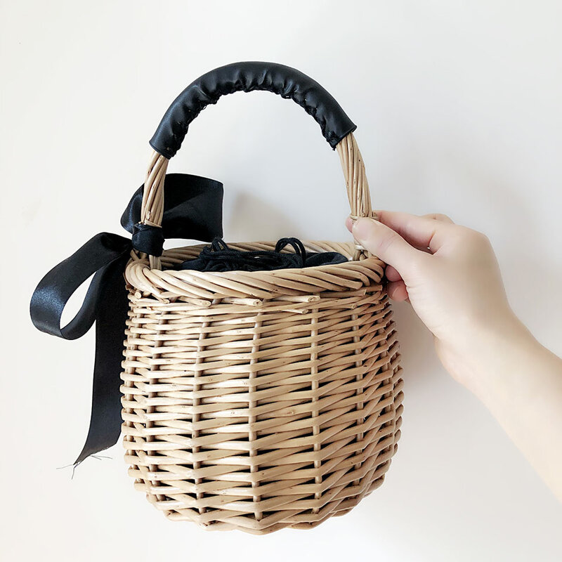 Bolsa de palha de vime artesanal, feita a mão, para mulheres, de verão, 2021, laço, feminina, moda praia