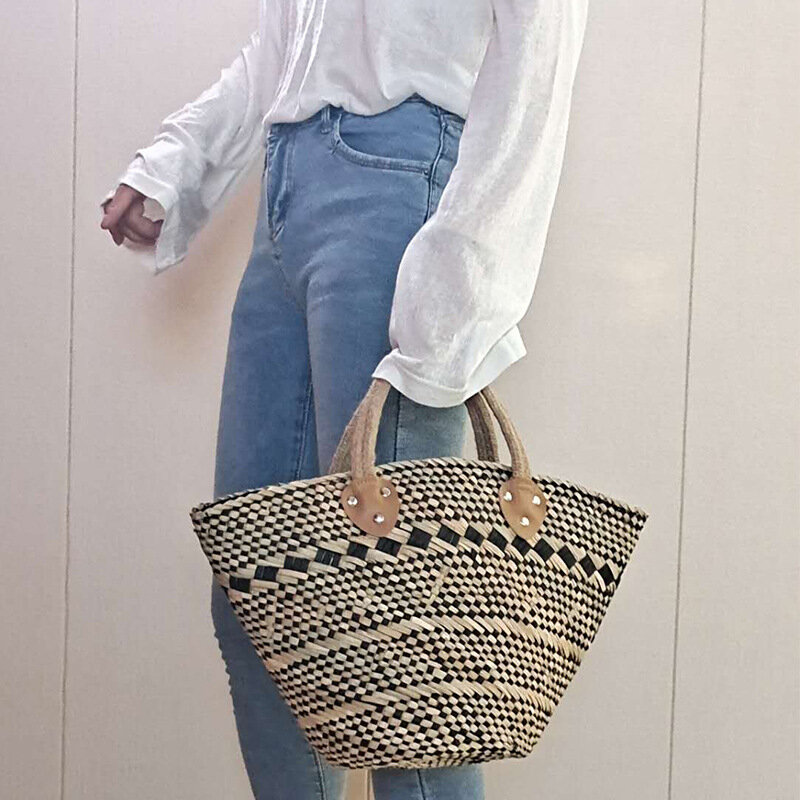 Skew woven straw bag retro handmade water grass straw hand bag basket straw basket shopping bag