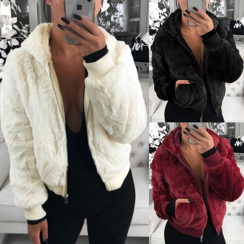 Jocoo Jolee-casacos cortados com capuz, jaquetas felpudas de lã, casaco de pelúcia, roupas quentes, inverno 2020