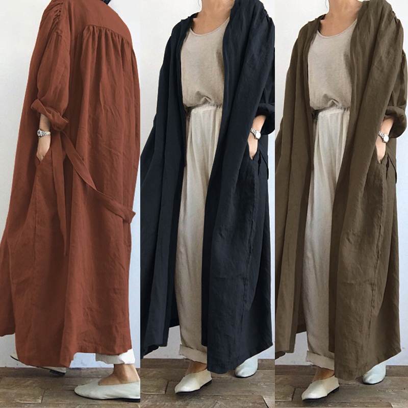 ZANZEA 2023 Kaus Berenda Solid Vintage Cardigan Panjang Wanita Mode Blus Depan Terbuka Lengan Panjang Musim Gugur Atasan Tunik Longgar Kimono