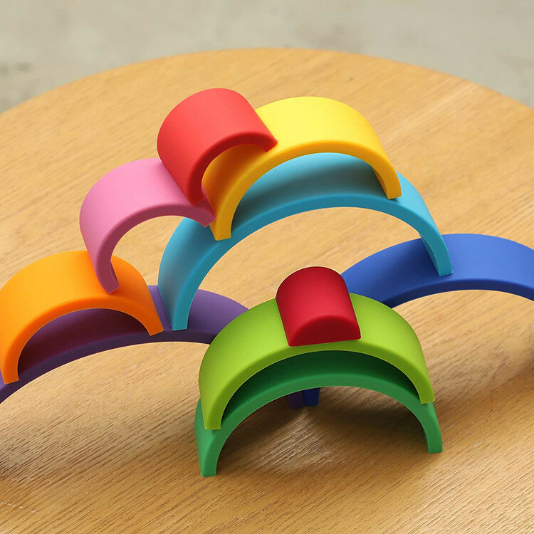 Silicone bloco de construção do bebê silicone mordedor bpa livre geométrico quadrado arco-íris macio bloco dobrável brinquedos educativos acessórios