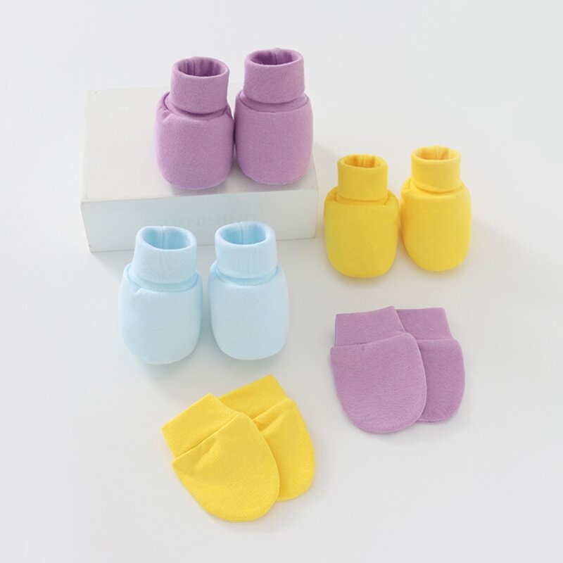 4 paia di guanti di protezione per il viso in morbido cotone coprigambe Set di paramani antigraffio guanti per neonati per neonati neonati