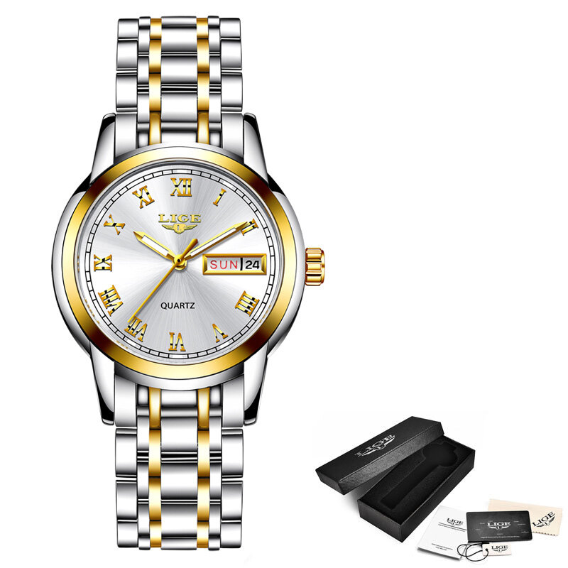 LIGE-Reloj de acero inoxidable para mujeres, nuevo accesorio de oro, creativo, impermeable, femenino, 2020