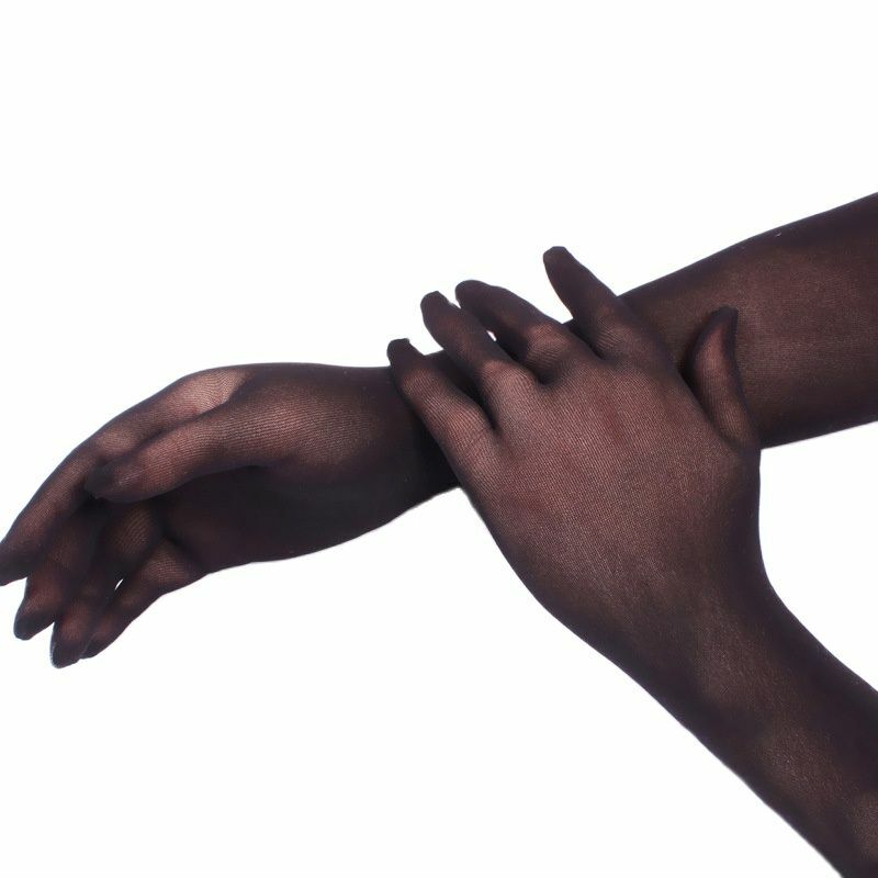 Kobiety mężczyzna cienkie bezszwowe Sexy długie wysokie elastyczność pończochy rękawiczki przezroczyste etykiety Cosplay ochrony przeciwsłonecznej stałe miękkie rękawice