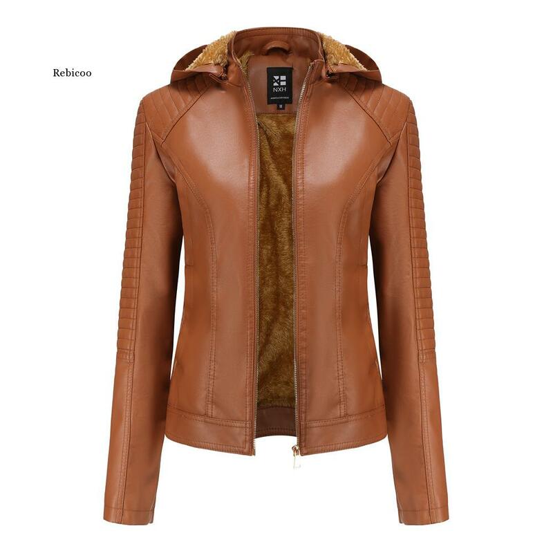Top Quality Women's Women's Plush Leather Jacket Short Warm Hooded Autumn and Winter