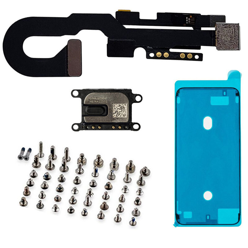 Para iPhone 7 7P 8 Plus cámara frontal con Sensor de proximidad Cable flexible de luz + juego completo de tornillos pegamento impermeable + altavoz de oreja