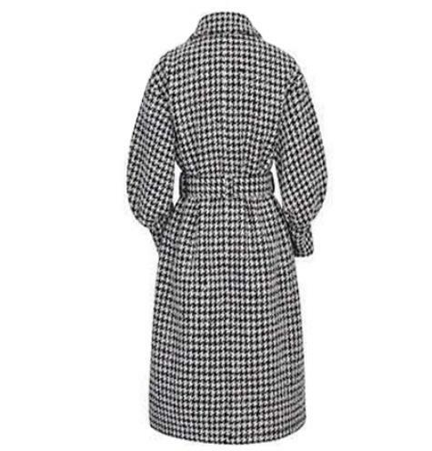 Heavy work big bow houndstooth woolen coat winter 2022 women elegant waist mid-length French style wool blends outwear