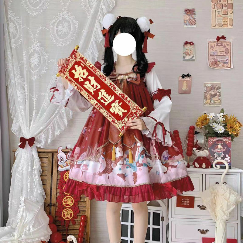 Lolita-vestido de fiesta con borlas y lazo, estilo chino OP, manga larga, Princesa, fiesta diaria