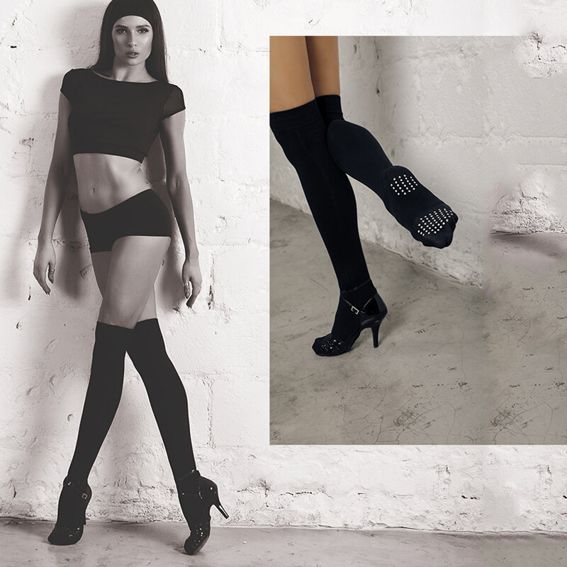 ใหม่ Latin Dance อุปกรณ์เสริมผู้ใหญ่ถุงเท้าถุงน่องสีดำฝึกสวมใส่ลื่นเต้นรำถุงน่องผู้หญิงเข่าถุงเท้า SL2177