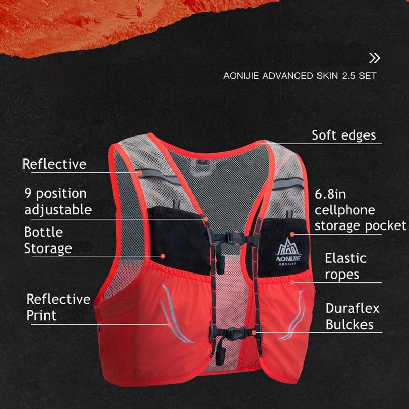 AONIJIE-mochila ligera C932A de 2,5l, chaleco para correr, bolsa de hidratación de nailon, bolsa portátil ultraligera para maratón, senderismo, 600ML