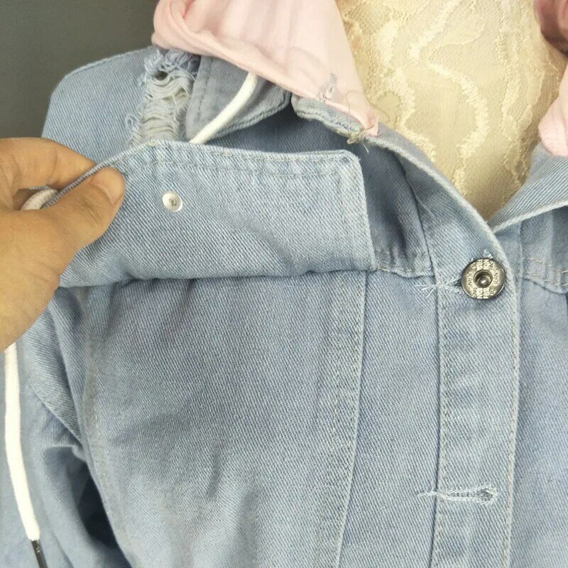 2021 herbst Mit Kapuze Denim Jacke Für Frauen Casual BF Jeans Jacke Löcher Vintage Harajuku Mantel Weibliche Lose Street Basic Mäntel