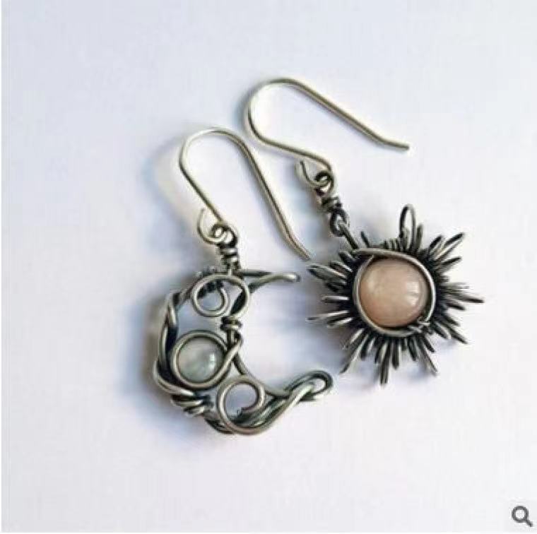 Boucles d'oreilles pendantes géométriques asymétriques pour femmes, bijoux vintage, soleil, lune, bohème, cadeau de fête des travailleurs, 2023