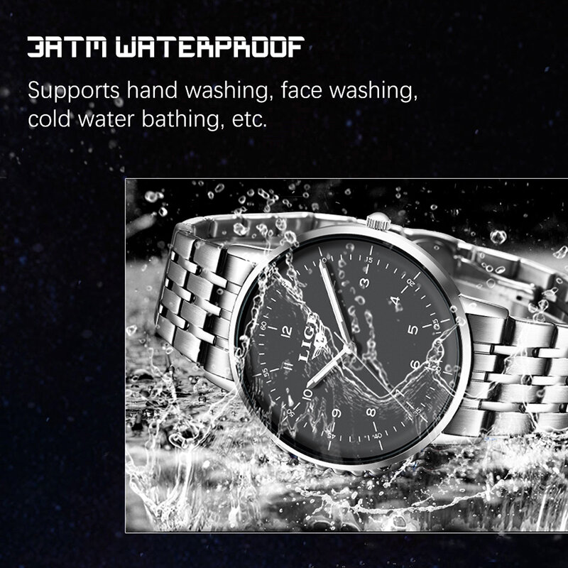 LIGE-Relógio de quartzo luminoso impermeável ultra fino para homens, relógios esportivos na moda, marca de luxo, 2023