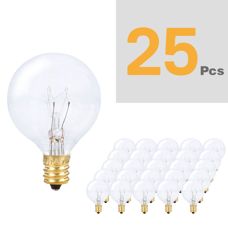 Cadena de bombillas de tungsteno, reemplazo de bombillas de 120V/220V, E12, soporte de Base para decoración de jardín y hogar, G40, 25 unidades