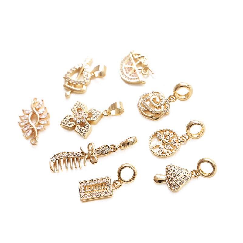 1pcs Rose comb small tree mushroom inlaid zircon retro Copper Pendant DIY hand jewelry earrings bracelet accessories materials