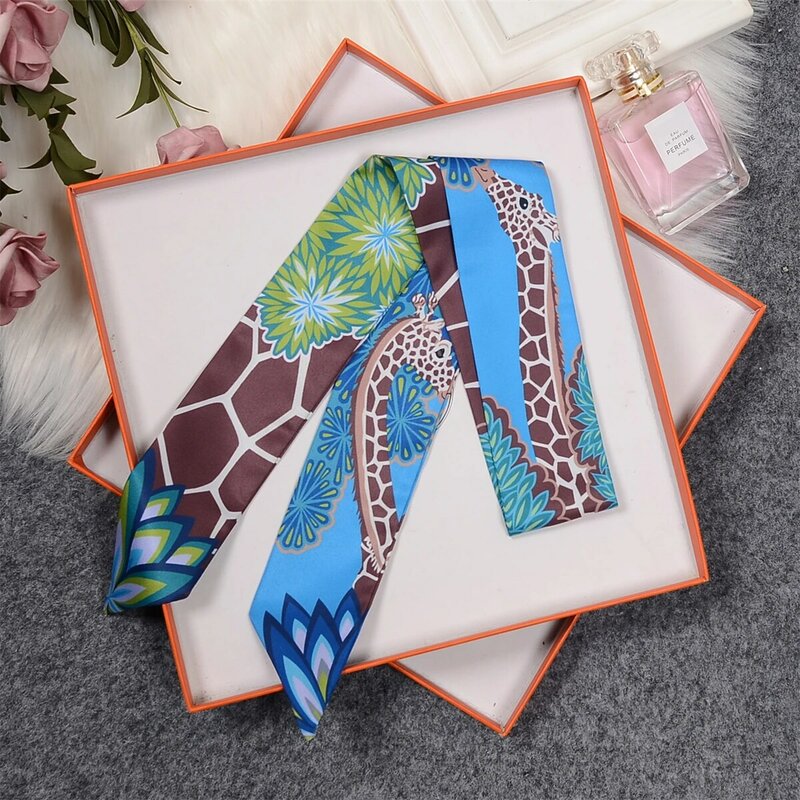 Brand Bag Scarf Luxury Twill Silk Scarves Women New Design Hijab Neckerchief Spring Summer Giraffe Hair Scarf Fashion Headbands