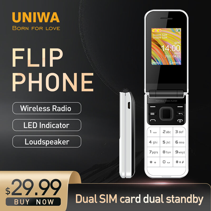 Uniwa-telefone celular f2720, tela dupla, gsm, 1.77 polegadas, 0,08mp, botão em hebraico russo, recurso clamshell, telefone