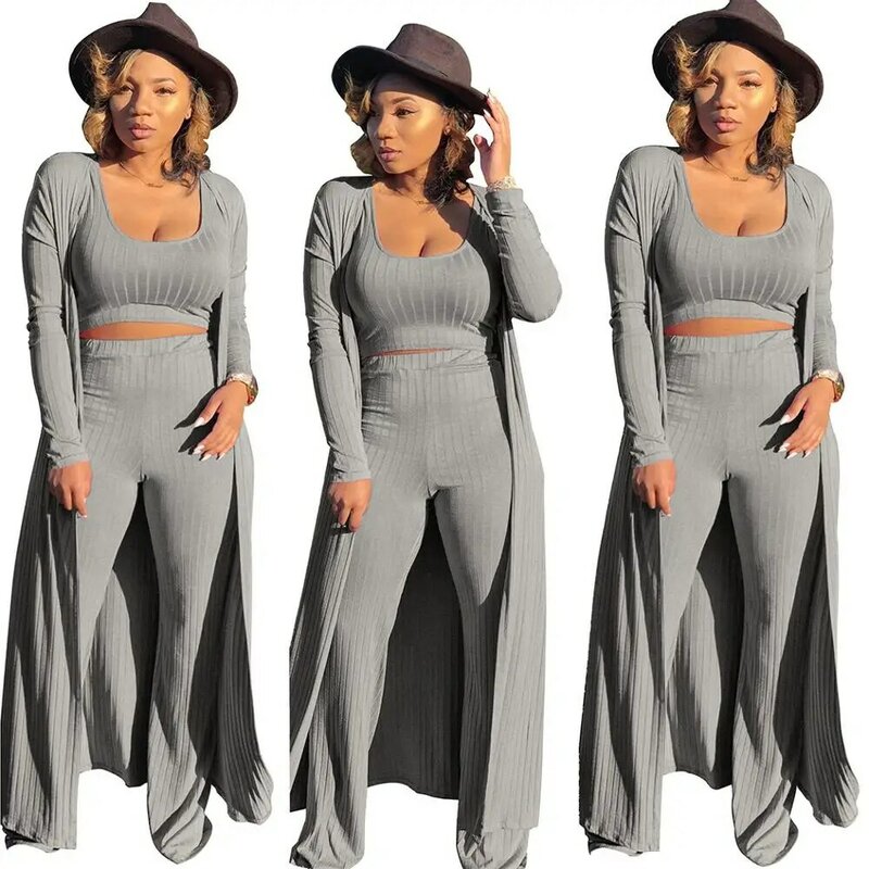 3 piece set women three piece set long sleeve cardigans crop top march pieces sets fall clothes for women 2020 outfits tracksuit