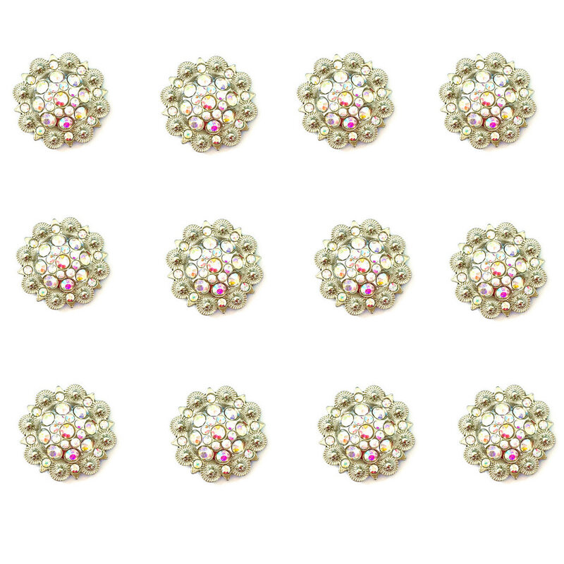12 unidades/lotes ligh rosa diâmetro 3.7cm flor de metal conchos branco strass decoração cinto acessórios
