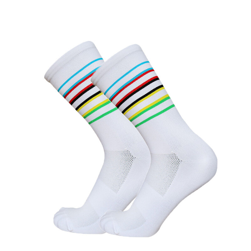 Calcetines de Ciclismo para hombre y mujer, medias deportivas de compresión transpirables con rayas de colores, novedad