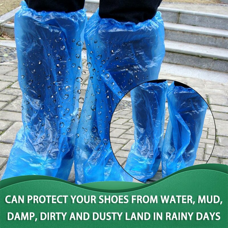 Penutup Sepatu Sekali Pakai Sepatu Hujan Biru dan Penutup Sepatu Bot Plastik Penutup Sepatu Panjang Jelas Tahan Air Antiselip Sepatu