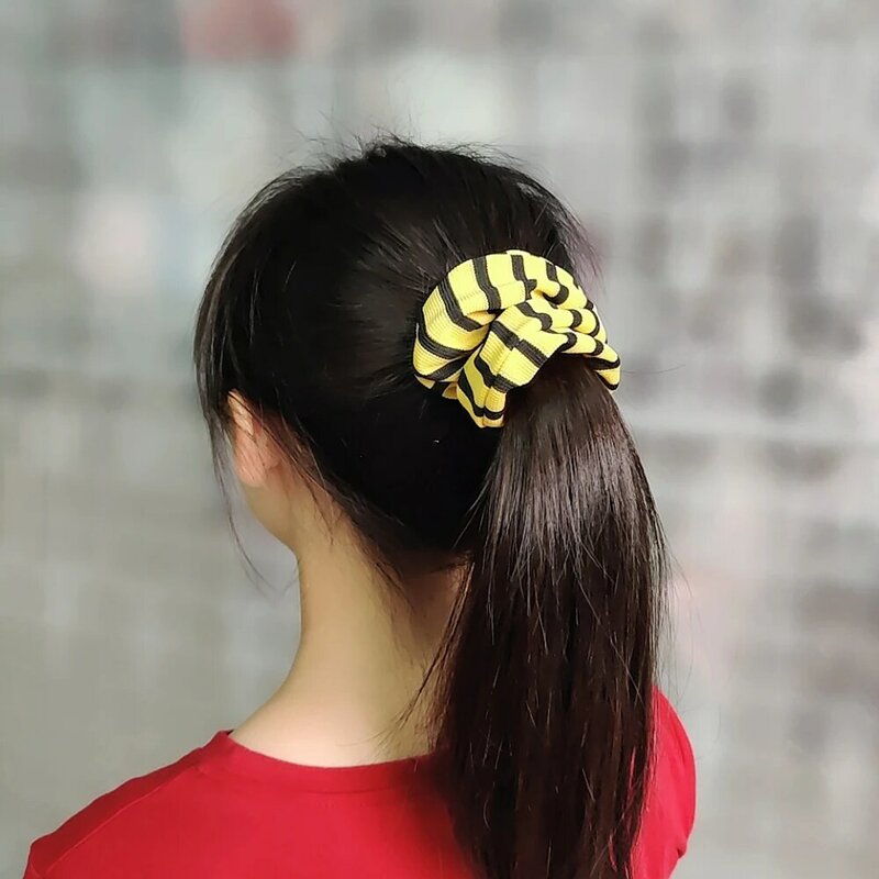 Furling Girl 1PC Nylon vertical Striped Printing Hair Scrunchies Ponytail Holder Hair ties Elastic Casual Cloth Hair Bands