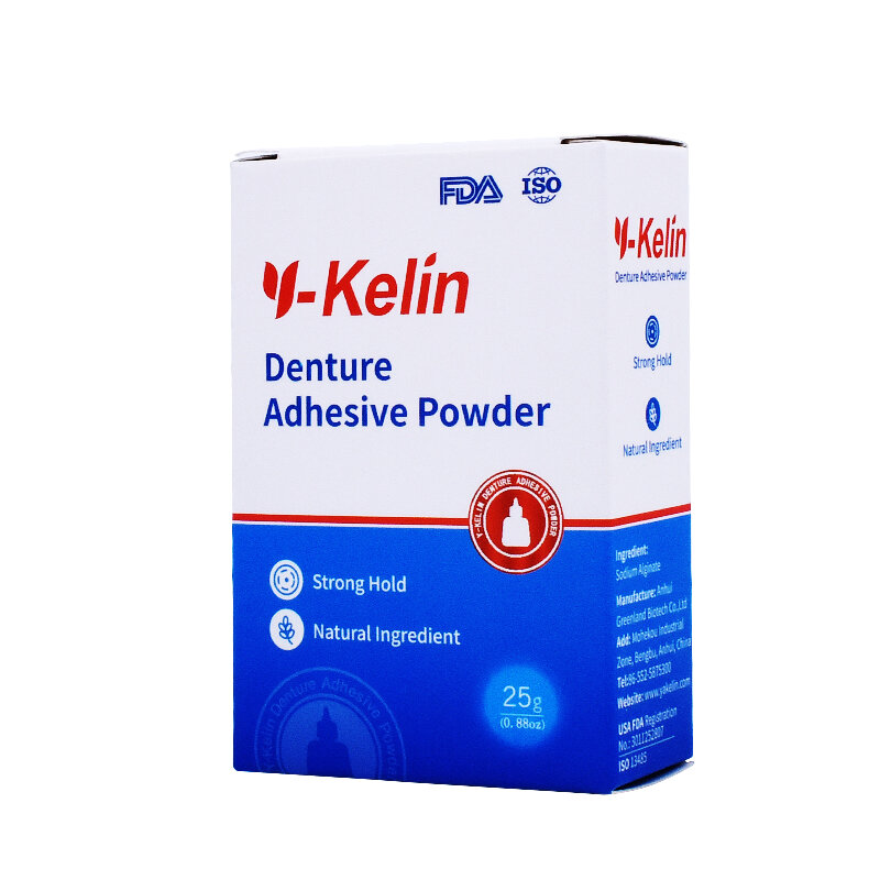 Y-Kelin Denture Adhesive Powder 25g Powered  Glue Original Formula Zinc Free Extra Strong Hold for Upper Lower All Day