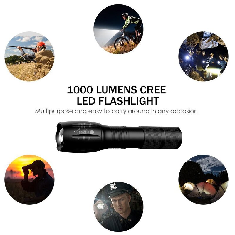 Acampada Outdoot-linterna táctica de emergencia de alto Lumen, con zoom, 5 modos, luz de mano resistente al agua