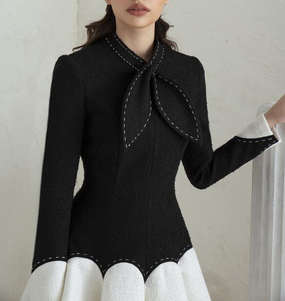 Tailor shop wenig schwarz kleid schwarz weiß puffy weibliche licht luxus kleid Semi-Formale Kleider prinzessin kleid schwarz weiß kleid
