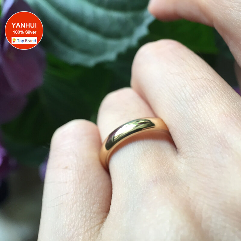 Nie Verblassen Unisex Einfache Versprechen Ring Mode Schmuck Gelb Gold Farbe Edelstahl Ringe für Frauen Männer Hochzeit Zubehör