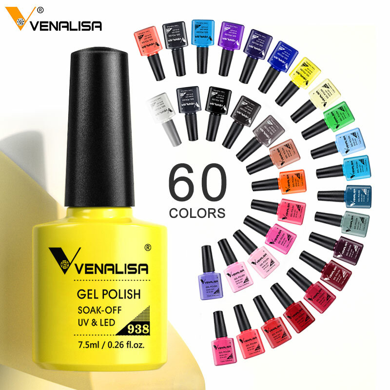 Venalisa-Esmalte Gel Glitter Color, Nail Art, Top Coat de Manicure, Esmalte de imersão, Verniz Gel UV, 60 cores, 7,5 ml