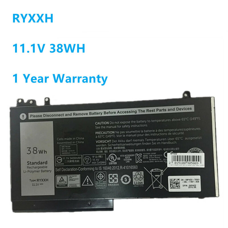 RYXXH-Batterie d'ordinateur portable, Dell Latitude 12, 5000, 11, 3150, 3160, E5250, E5450, E5550, M3150 Series, 09P4wiches, 9P4wiches, 11.1V, 38WH, Nouveau
