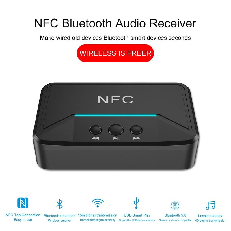 Aux interface para nfc5.0 bluetooth recepção de áudio 3.5mm interruptor antigo orador 2rca áudio adaptador amplificador potência
