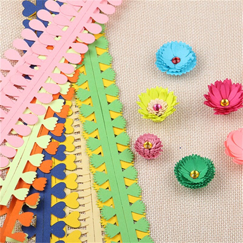 Rolo de papel para arte artesanal, tira colorida em formato de flor de 5 cores (5 pares/10 peças)