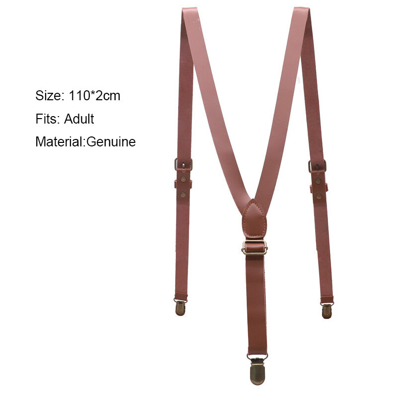 Tirantes Vintage de cuero genuino para hombre Y mujer, cinturón ajustable de bronce, Clips en la espalda Y, 110x2cm