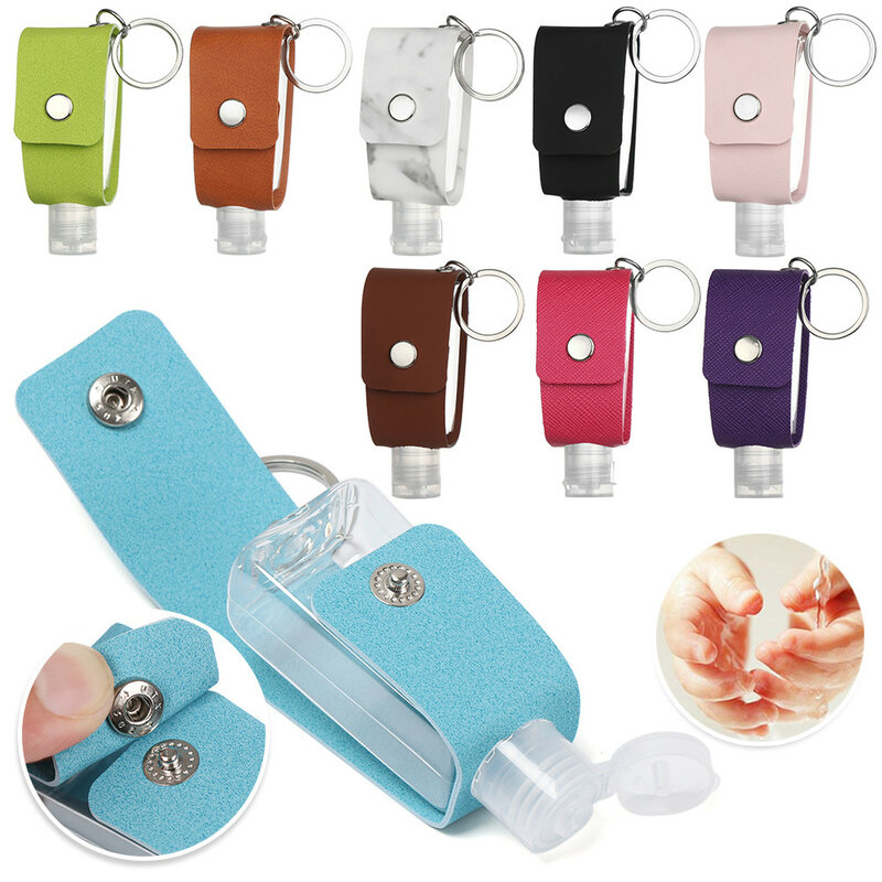 30ml Hand Sanitizer Case Mini Disinfectant Hands Portable Hydroalcoholic Gel Bottle Hand Sanitizer Leather Case Keychain Holder