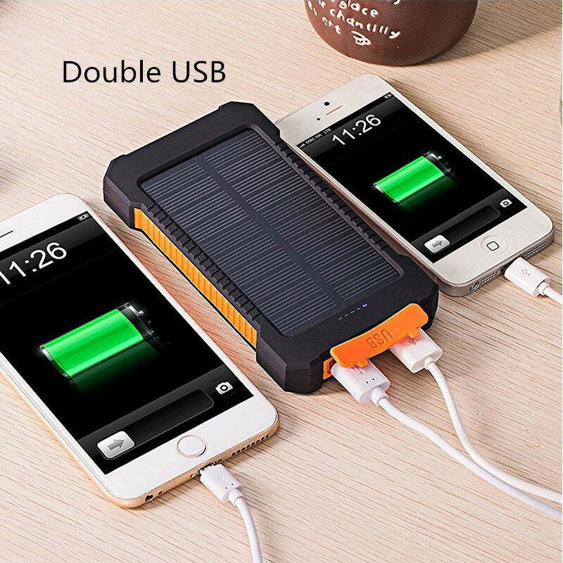 Solar Power Bank Waterproof 30000mAh Solar Charger USB Ports External Charger Powerbank for Xiaomi Smartphone with LED Light