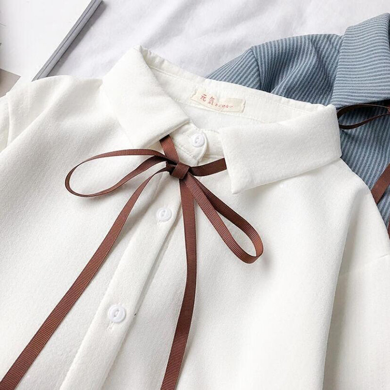 Женская блузка с расклешенными рукавами, элегантная повседневная блузка с галстуком-бабочкой в Корейском стиле, весна-осень 2020