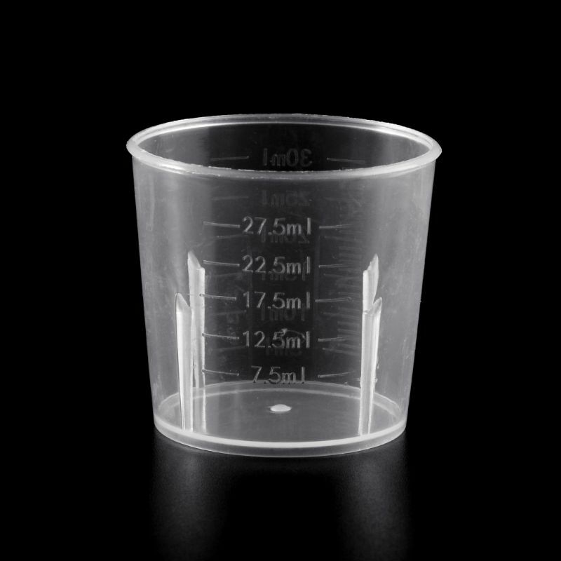 77jd 10 pces laboratório garrafa laboratório teste de medição 30ml recipiente copos com tampa copos de medição líquidos plásticos