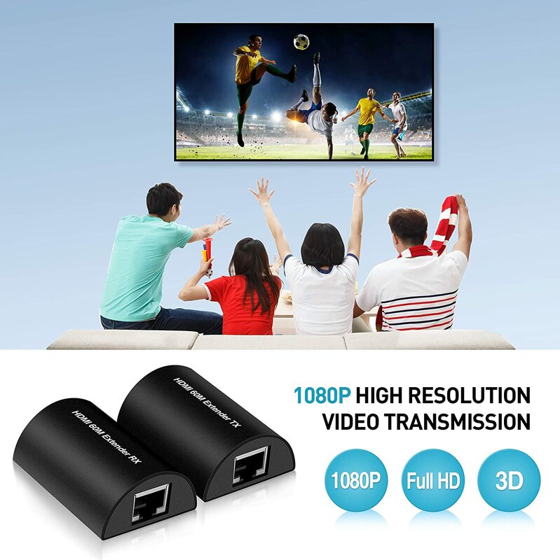 1080 футов/60 м HDMI удлинитель, Full HD 6/7 P HDMI Ethernet удлинитель адаптер через один Cat 5e/кабель, поддержка 3D, HDMI1.4a, HDCP