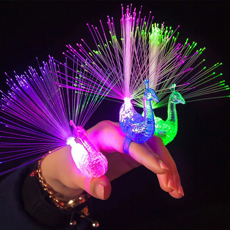 Juguetes luminosos de colores para niños y niñas, anillos de luz LED de dedo de pavo real, Gadgets de fiesta, juguete inteligente para niños