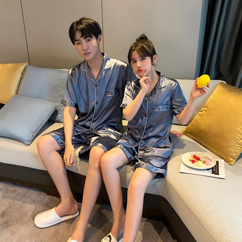 Luxury Pajama Suit Satin Silk Pyjamas Sets Couple Sleepwear Casual Family Pijama Lover Night Suit Men & Women Plus Size Pj Set