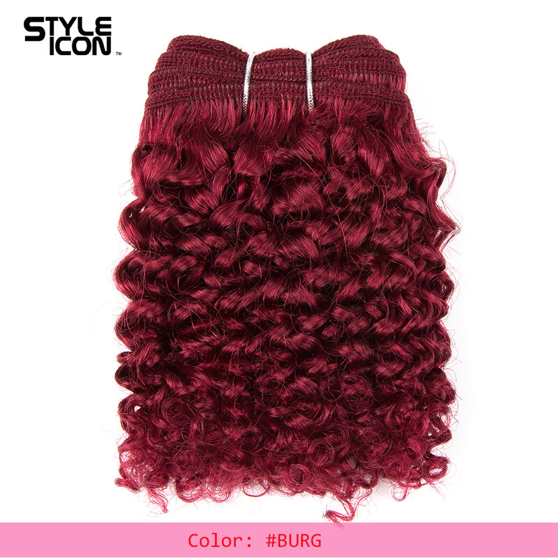 Styleicon-mechones de pelo rizado corto brasileño, extensiones de cabello humano con cierre, 158G por paquete, 10 colores, P4/27