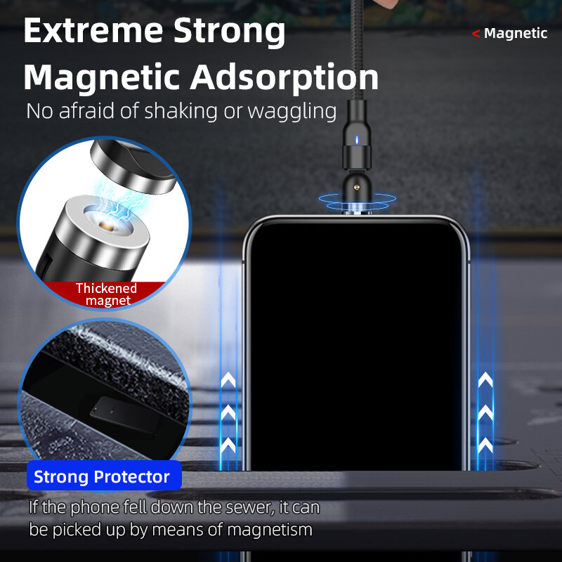 Магнитный кабель 540 градусов Micro USB Type C, магнитное зарядное устройство для быстрой зарядки, магнитный кабель USB C для Xiaomi iPhone 11 Xr Samsung