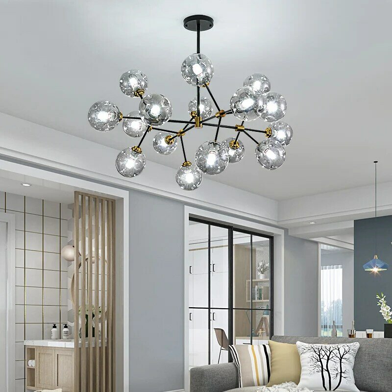 Nordic Led tree branch Chandeliers Living Room Kitchen chandelier black Lamp Glass ball Ceiling Chandelier For Bedroom luminaria
