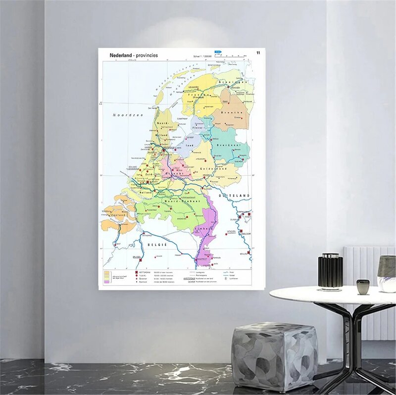 100*150Cm Provinsi Belanda Peta Poster Dinding Kanvas Non-woven Lukisan Ruang Dekorasi Rumah Perlengkapan Sekolah Di Belanda