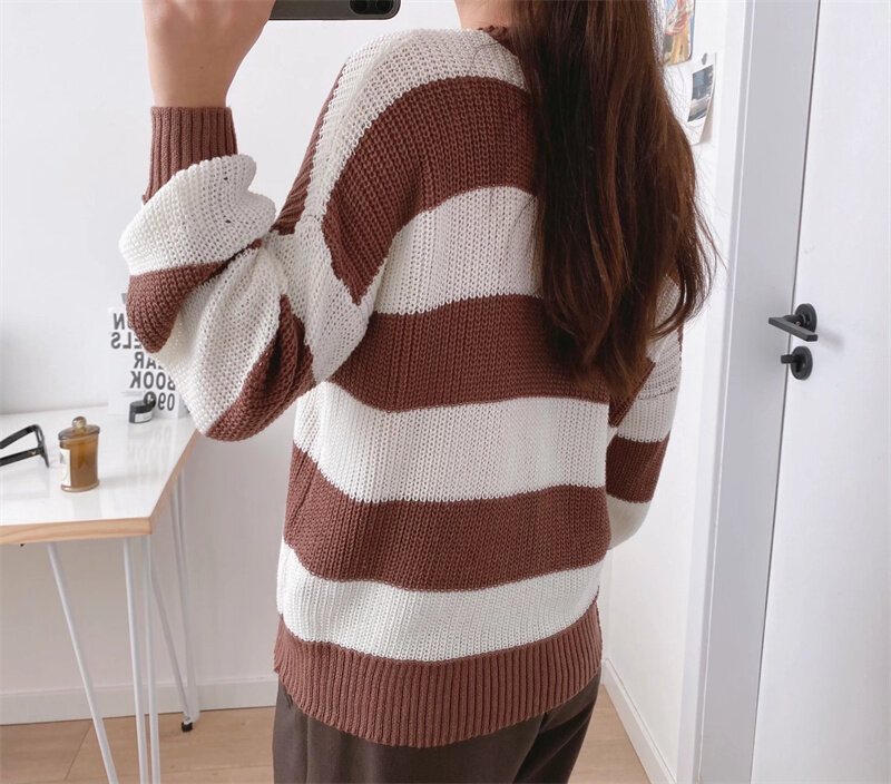 UNUTH Women Vintage Sweater Pullover Striped Long Sleeve 2022 Spring Fashion Ladies Casual Knitwear O Neck Girls Knitted Top
