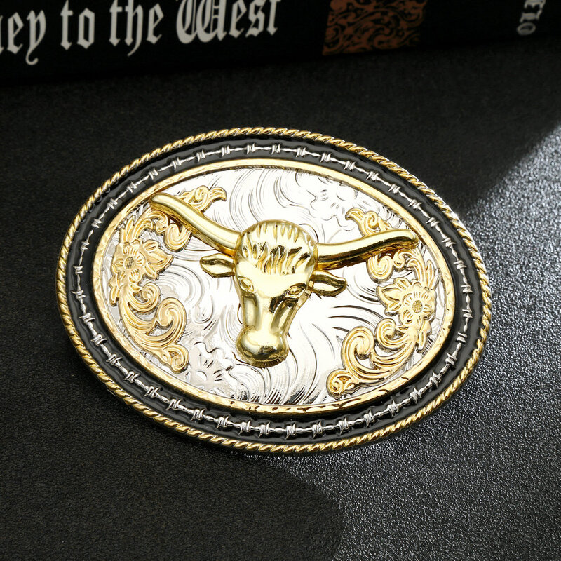 Пряжка для ремня из серебра в золото в западном стиле Мужская классическая гладкая пряжка с головой животного