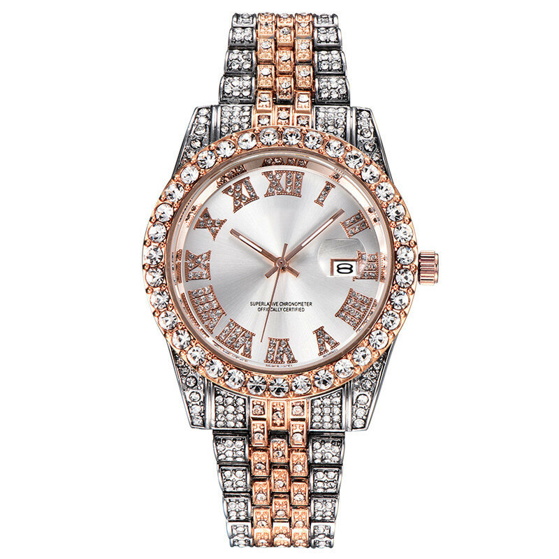 Iced Out-Reloj de pulsera de cuarzo para hombre, cronógrafo de lujo, totalmente con diamantes de imitación, resistente al agua, para pareja, 2021